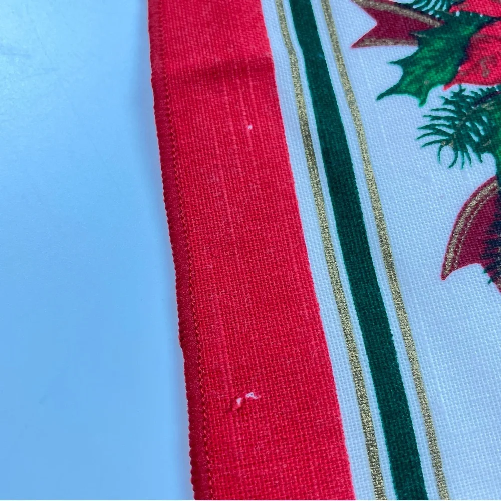 Vintage Christmas Napkins Cloth Poinsettia Flowers Red White Green Holiday Set 8